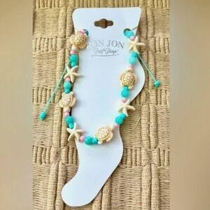 RON JON SURF SHOP Pastel Pink & Blue Turtle & Starfish Ankle Bracelet